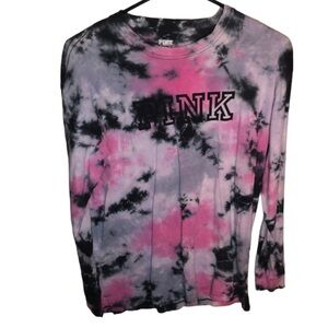 Pink Victoria’s Secret tie dye campus loose fitting long sleeve shirt si…